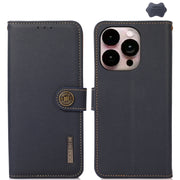 For iPhone 16 Pro KHAZNEH Custer Genuine Leather RFID Phone Case(Blue)