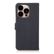 For iPhone 16 Pro KHAZNEH Custer Genuine Leather RFID Phone Case(Blue)
