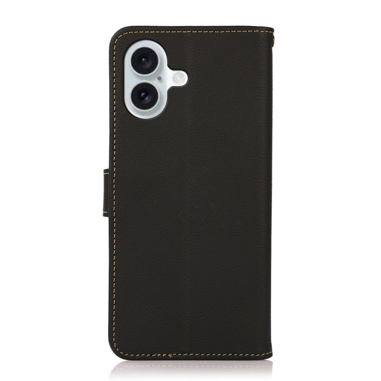 For iPhone 16 Plus KHAZNEH Custer Genuine Leather RFID Phone Case(Black)