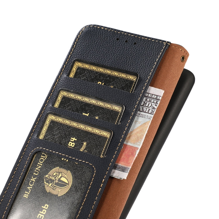 For iPhone 16 Plus KHAZNEH Custer Genuine Leather RFID Phone Case(Blue)