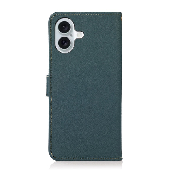 For iPhone 16 Plus KHAZNEH Custer Genuine Leather RFID Phone Case(Green)