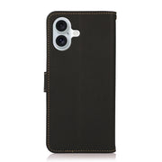 For iPhone 16 KHAZNEH Custer Genuine Leather RFID Phone Case(Black)