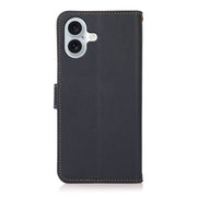 For iPhone 16 KHAZNEH Custer Genuine Leather RFID Phone Case(Blue)