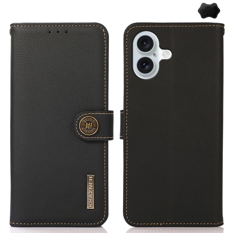 For iPhone 17 KHAZNEH Custer Genuine Leather RFID Phone Case(Black)