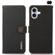 For iPhone 17 KHAZNEH Custer Genuine Leather RFID Phone Case(Black)