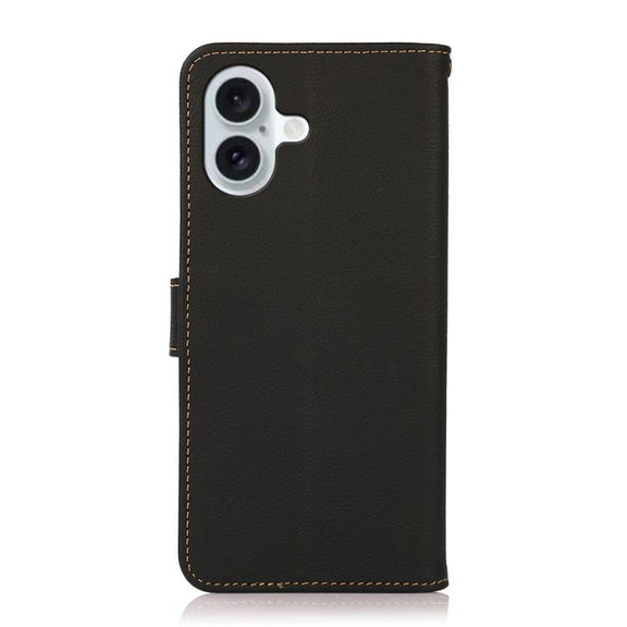 For iPhone 17 KHAZNEH Custer Genuine Leather RFID Phone Case(Black)