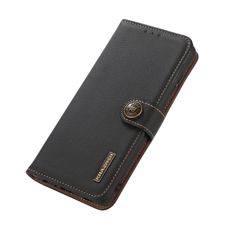 For iPhone 17 KHAZNEH Custer Genuine Leather RFID Phone Case(Black)