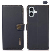 For iPhone 17 KHAZNEH Custer Genuine Leather RFID Phone Case(Blue)