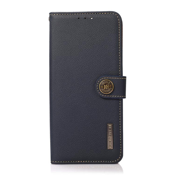 For iPhone 17 KHAZNEH Custer Genuine Leather RFID Phone Case(Blue)