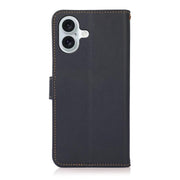 For iPhone 17 KHAZNEH Custer Genuine Leather RFID Phone Case(Blue)