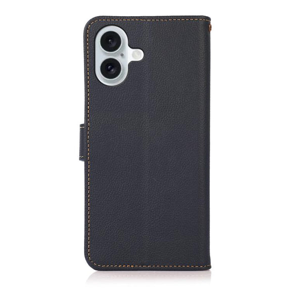 For iPhone 17 KHAZNEH Custer Genuine Leather RFID Phone Case(Blue)