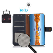 For iPhone 17 KHAZNEH Custer Genuine Leather RFID Phone Case(Blue)
