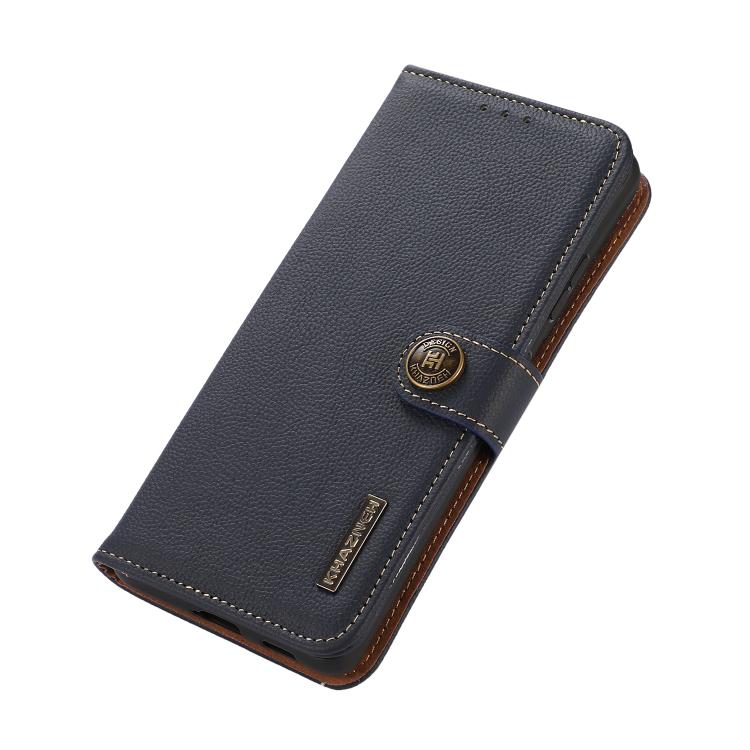 For iPhone 17 KHAZNEH Custer Genuine Leather RFID Phone Case(Blue)