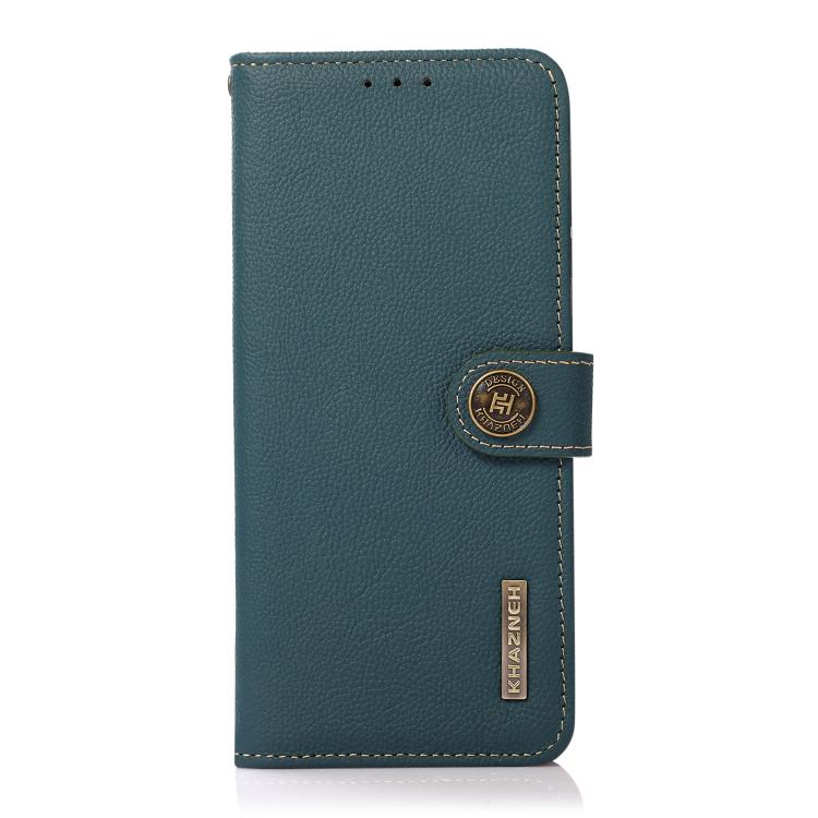 For iPhone 17 KHAZNEH Custer Genuine Leather RFID Phone Case(Green)