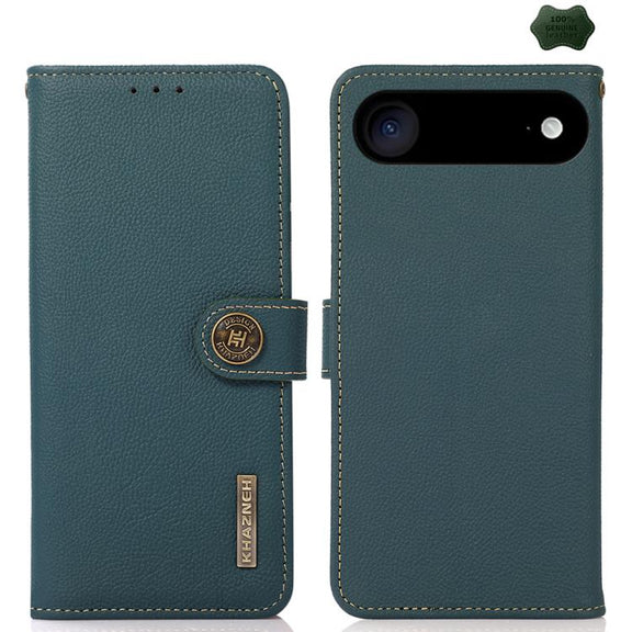 For iPhone 17 Air KHAZNEH Custer Genuine Leather RFID Phone Case(Green)