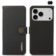 For iPhone 17 Pro KHAZNEH Custer Genuine Leather RFID Phone Case(Black)
