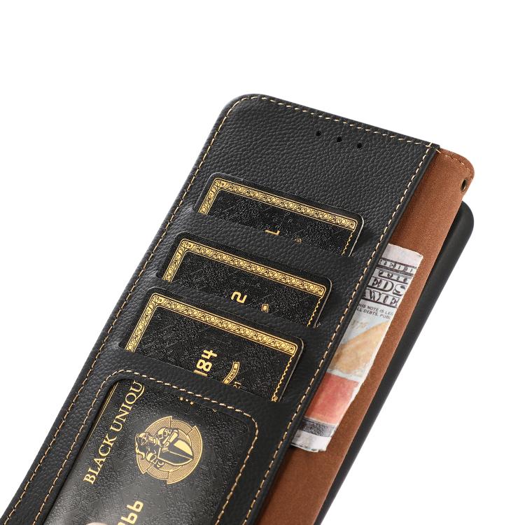 For iPhone 17 Pro KHAZNEH Custer Genuine Leather RFID Phone Case(Black)