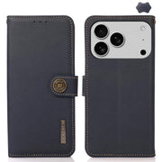 For iPhone 17 Pro KHAZNEH Custer Genuine Leather RFID Phone Case(Blue)