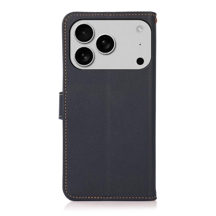 For iPhone 17 Pro KHAZNEH Custer Genuine Leather RFID Phone Case(Blue)