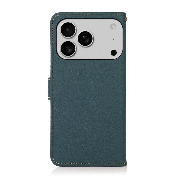 For iPhone 17 Pro KHAZNEH Custer Genuine Leather RFID Phone Case(Green)