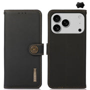 For iPhone 17 Pro Max KHAZNEH Custer Genuine Leather RFID Phone Case(Black)