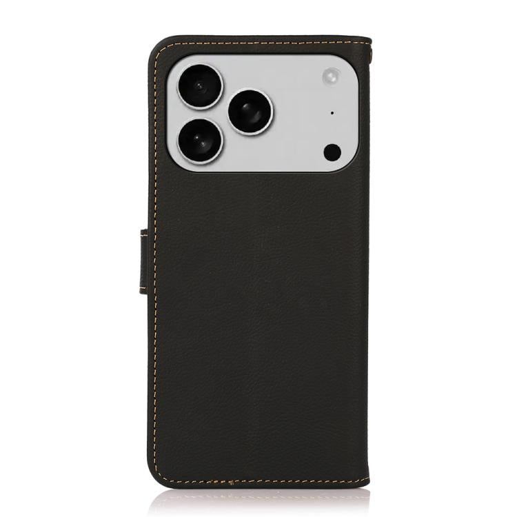 For iPhone 17 Pro Max KHAZNEH Custer Genuine Leather RFID Phone Case(Black)