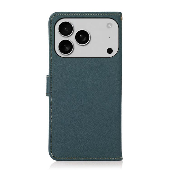 For iPhone 17 Pro Max KHAZNEH Custer Genuine Leather RFID Phone Case(Green)