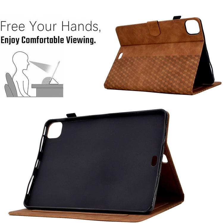 For iPad Pro 11 2024 Rhombus Embossed Leather Tablet Case(Brown)