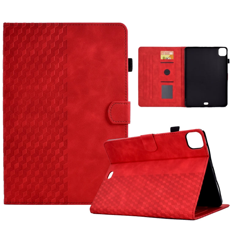 For iPad Pro 11 2024 Rhombus Embossed Leather Tablet Case(Red)