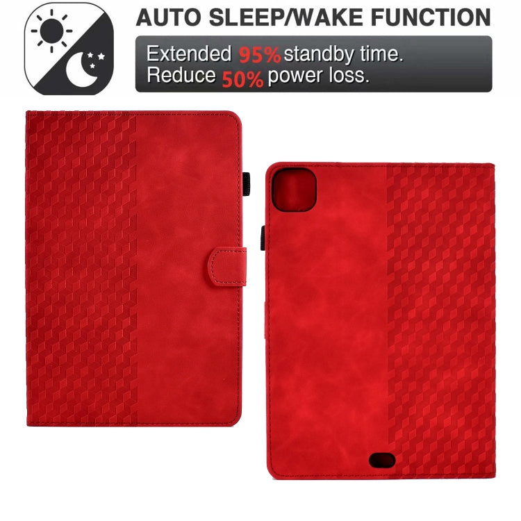 For iPad Pro 11 2024 Rhombus Embossed Leather Tablet Case(Red)