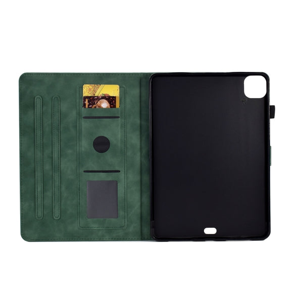 For iPad Pro 11 2024 Peony Butterfly Embossed Leather Smart Tablet Case(Green)