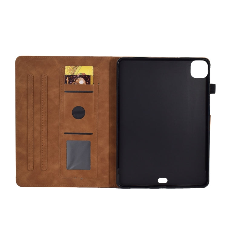 For iPad Pro 11 2024 Peony Butterfly Embossed Leather Smart Tablet Case(Brown)
