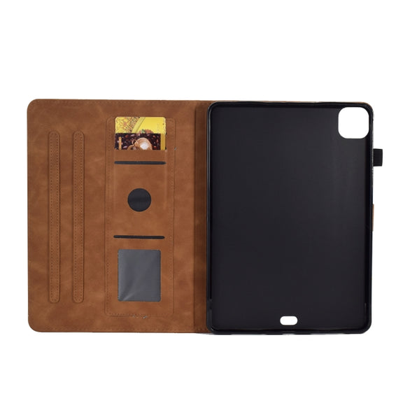 For iPad Pro 11 2024 Peony Butterfly Embossed Leather Smart Tablet Case(Brown)