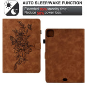 For iPad Pro 11 2024 Peony Butterfly Embossed Leather Smart Tablet Case(Brown)