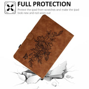 For iPad Pro 11 2024 Peony Butterfly Embossed Leather Smart Tablet Case(Brown)