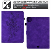 For iPad Pro 11 2024 Peony Butterfly Embossed Leather Smart Tablet Case(Purple)
