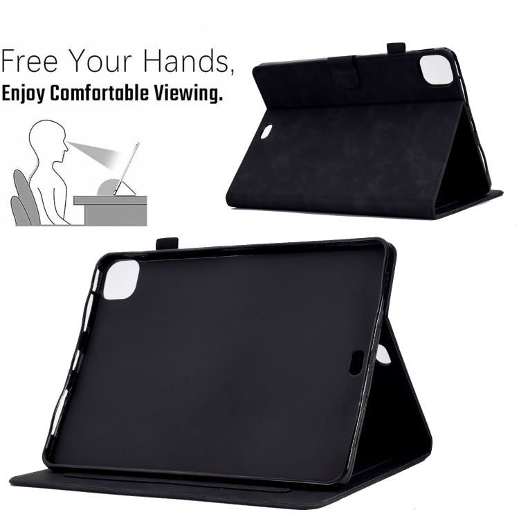 For iPad Pro 11 2024 Peony Butterfly Embossed Leather Smart Tablet Case(Black)