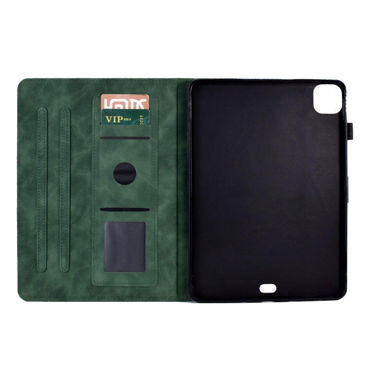For iPad Pro 11 2024 Fortune Tree Embossed Leather Smart Tablet Case(Green)