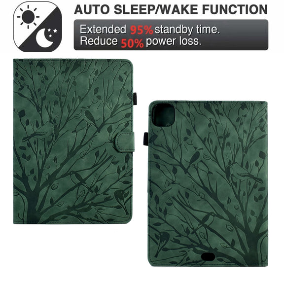 For iPad Pro 11 2024 Fortune Tree Embossed Leather Smart Tablet Case(Green)