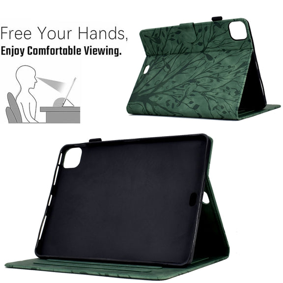 For iPad Pro 11 2024 Fortune Tree Embossed Leather Smart Tablet Case(Green)