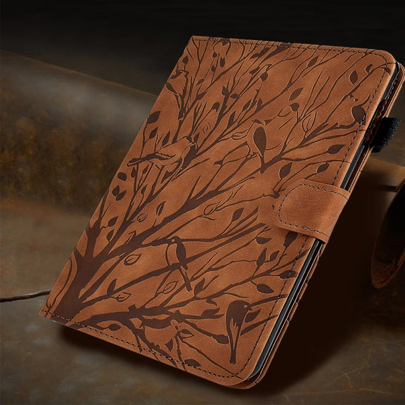 For iPad Pro 11 2024 Fortune Tree Embossed Leather Smart Tablet Case(Brown)