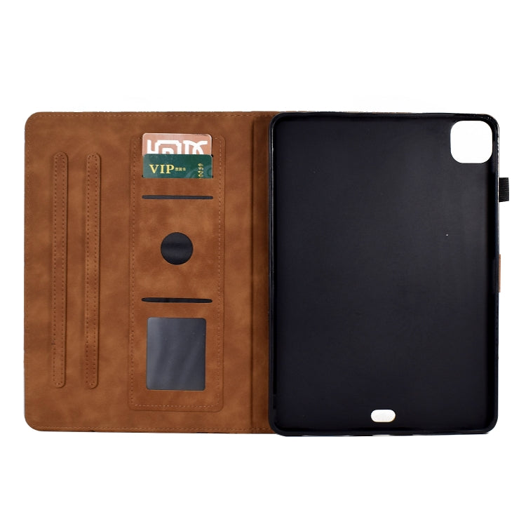 For iPad Pro 11 2024 Fortune Tree Embossed Leather Smart Tablet Case(Brown)