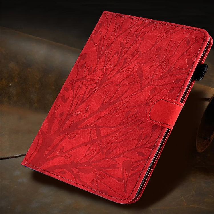 For iPad Pro 11 2024 Fortune Tree Embossed Leather Smart Tablet Case(Red)