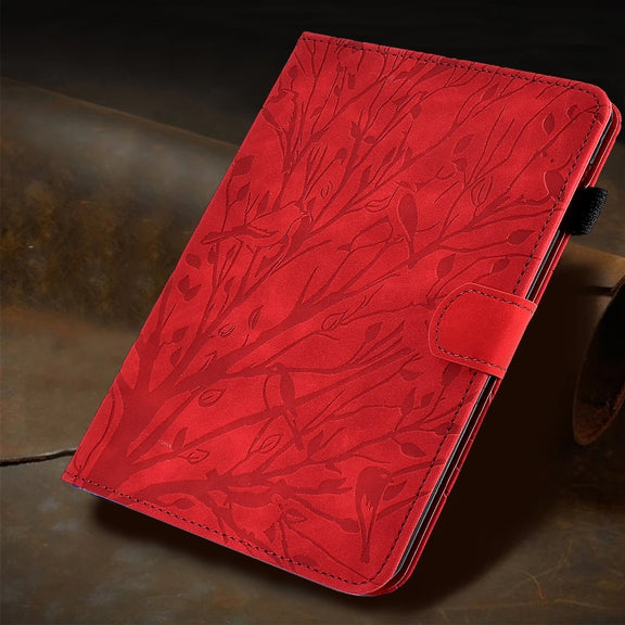 For iPad Pro 11 2024 Fortune Tree Embossed Leather Smart Tablet Case(Red)