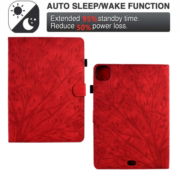 For iPad Pro 11 2024 Fortune Tree Embossed Leather Smart Tablet Case(Red)