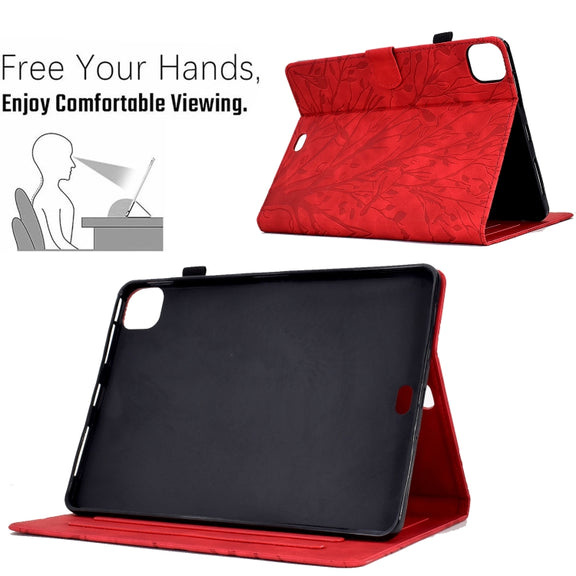 For iPad Pro 11 2024 Fortune Tree Embossed Leather Smart Tablet Case(Red)