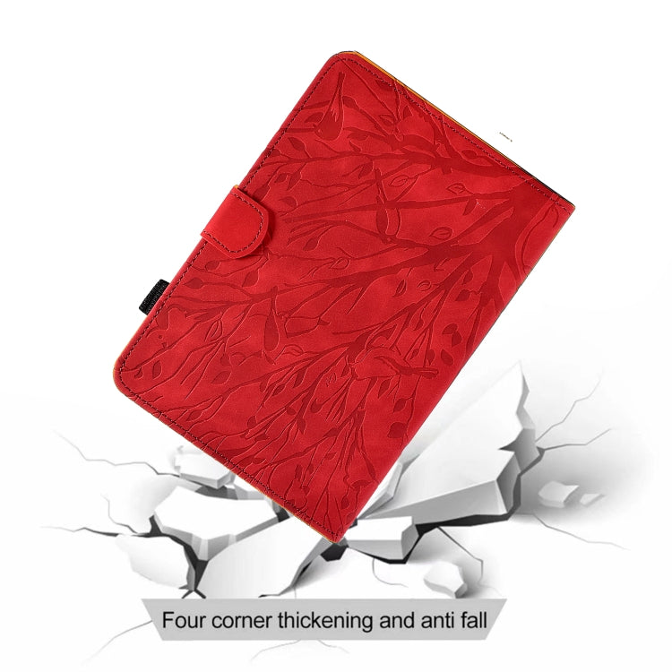 For iPad Pro 11 2024 Fortune Tree Embossed Leather Smart Tablet Case(Red)