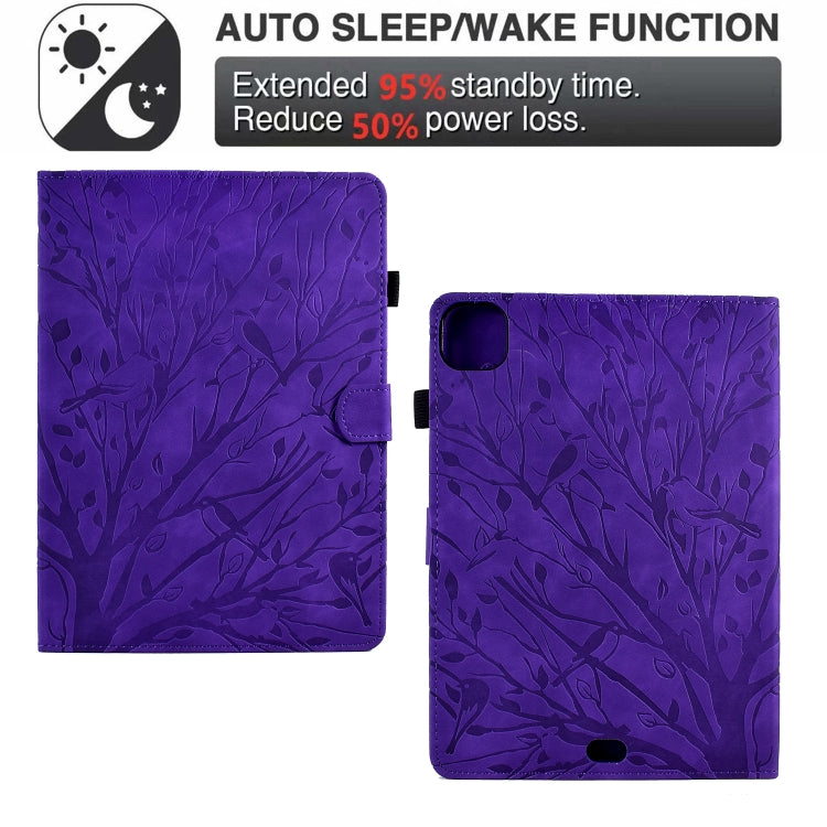 For iPad Pro 11 2024 Fortune Tree Embossed Leather Smart Tablet Case(Purple)