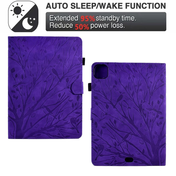 For iPad Pro 11 2024 Fortune Tree Embossed Leather Smart Tablet Case(Purple)