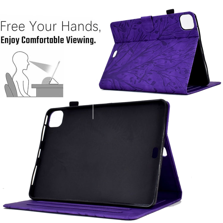 For iPad Pro 11 2024 Fortune Tree Embossed Leather Smart Tablet Case(Purple)